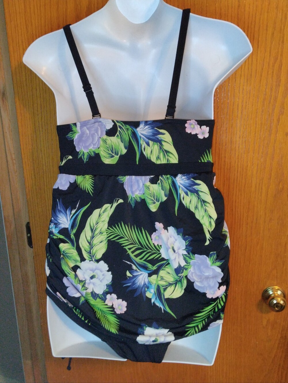 SWIM by CACIQUE Black Floral One Piece Swimsuit Swim Dress No Wire Size 14 - Picture 4 of 7